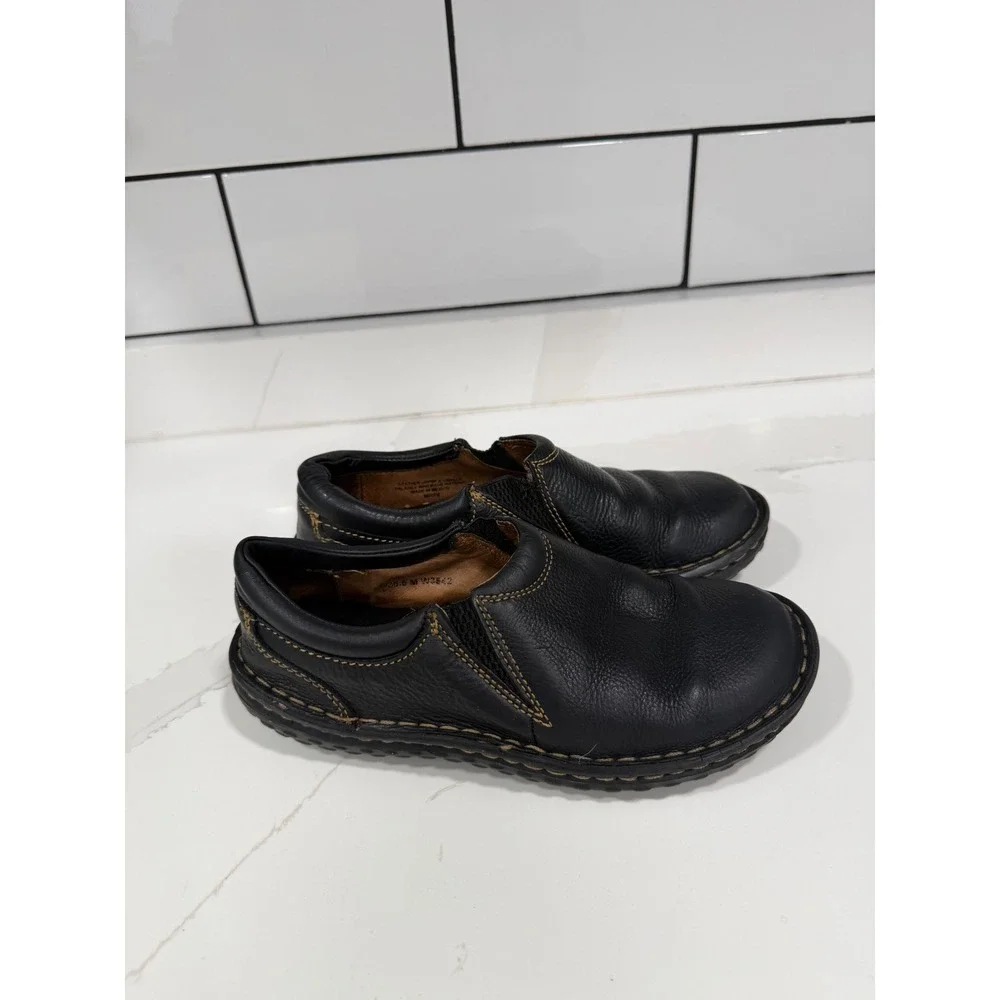 Born Handcrafted Black Leather Slip On Loafers W3642‎ Womens 6 Comfort Shoes